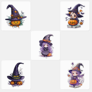 Halloween-Hexen-Aufkleber – Süße gruselige Hexe & Etiketten