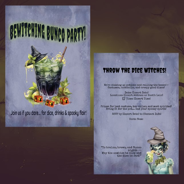 Halloween Hexen Bunco Party Einladung (Bunco Halloween October Theme! Throw the dice witches! Sure to get a laugh. Party fun!)