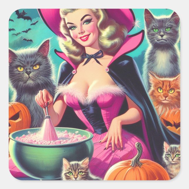 Halloween-Hexen-Button Quadratischer Aufkleber (Vorderseite)