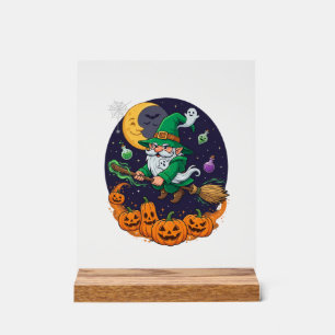 Halloween Hexen Gnom Besenstiel Kürbisse Mond Acrylschild