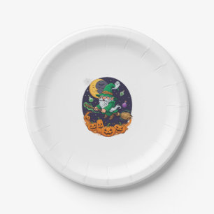 Halloween Hexen Gnom Besenstiel Kürbisse Mond Pappteller