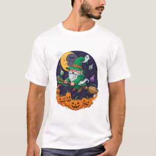 Halloween Hexen Gnom Besenstiel Kürbisse Mond T-Shirt