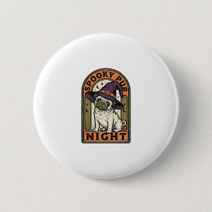 Halloween-Hexen-Hund Vintage-Stich-Shirt-Design Button