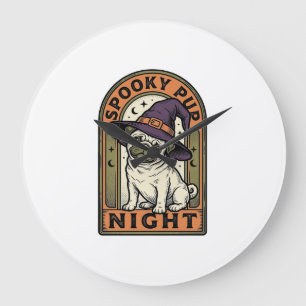 Halloween-Hexen-Hund-Vintage-Stickerei-Shirt-Desig Große Wanduhr