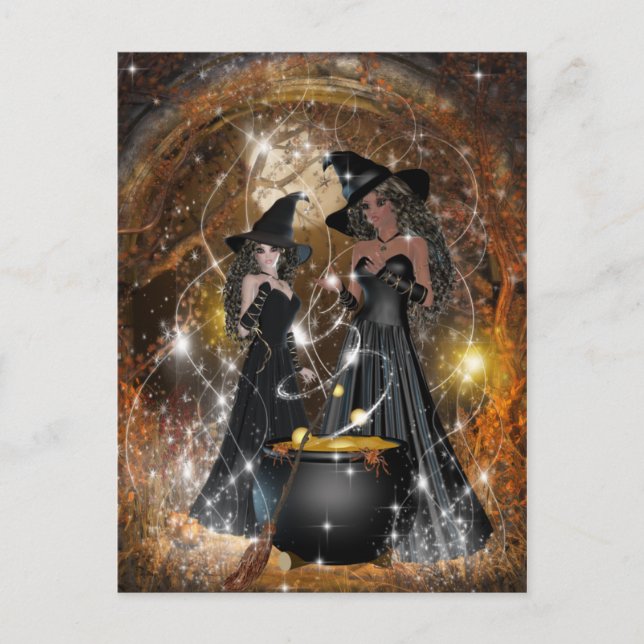 Halloween Hexen in Schwarz Postkarte (Vorderseite)