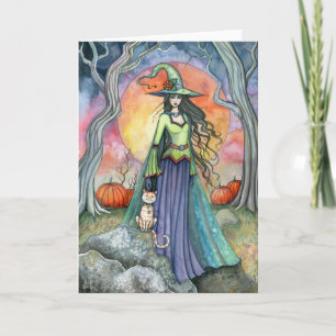Halloween Hexen-Katze-Kürbis-Karte Karte