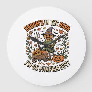 Halloween Hexen-Kürbisfeld Humor Große Wanduhr