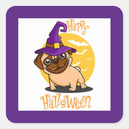 Halloween-Hexen-Pug-Quadrat-Aufkleber Quadratischer Aufkleber
