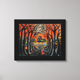 Halloween Hexen Schwarze Katzen Pumpkins Landschaf Leinwanddruck