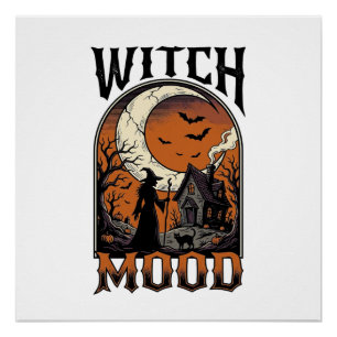Halloween-Hexen-Shirt Vintage-Design mit Mondmotiv Poster
