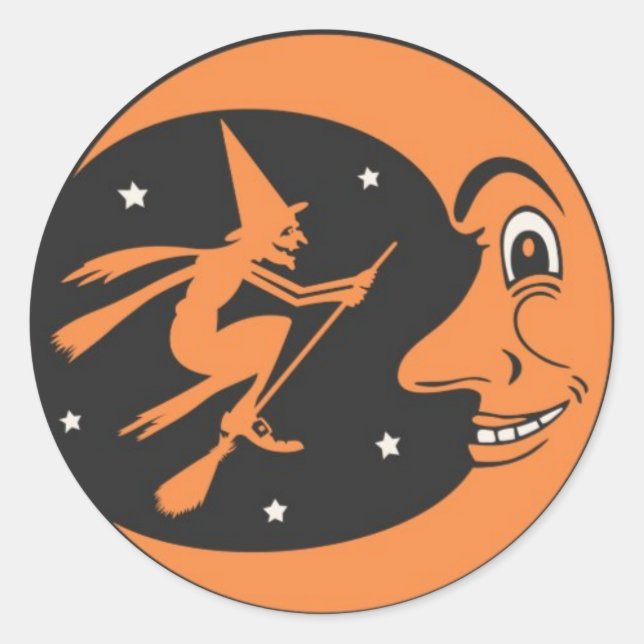 Halloween Hexen und Mond Runder Stickers (Vorderseite)