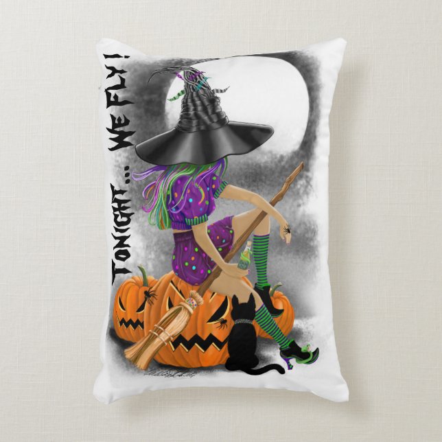 Halloween Hexenakzent Dekokissen (Vorderseite(Vertikal))