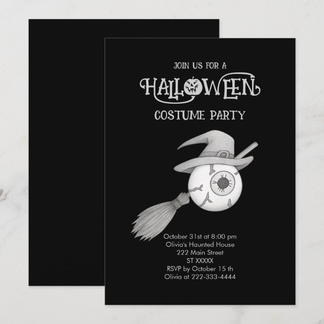 Halloween-Hexenbesen und beängstigendes Augenbraue Einladung (Vorne/Hinten)
