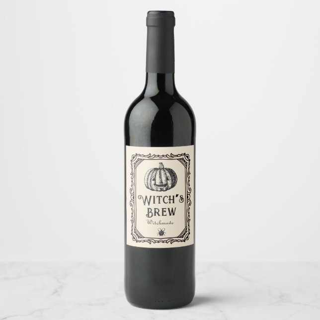 Halloween Hexenbraun trinkt Funny Spooky Wine Weinetikett (Vorderseite)