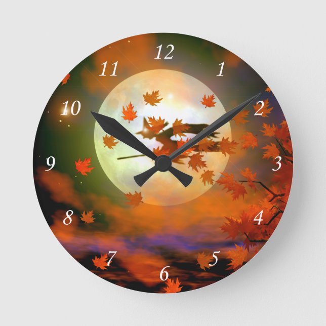 Halloween-Hexenflug Runde Wanduhr (Vorderseite)