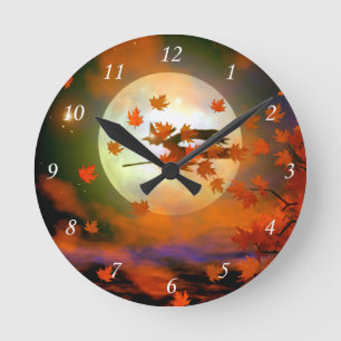 Halloween-Hexenflug Runde Wanduhr