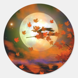 Halloween-Hexenflug Runder Aufkleber