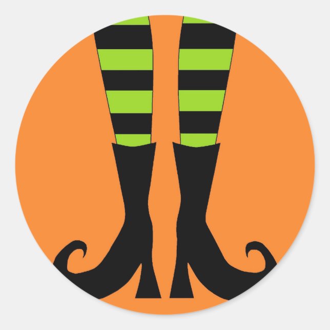 Halloween Hexenfüße im grün-orangen Hintergrund Runder Aufkleber (Vorderseite)