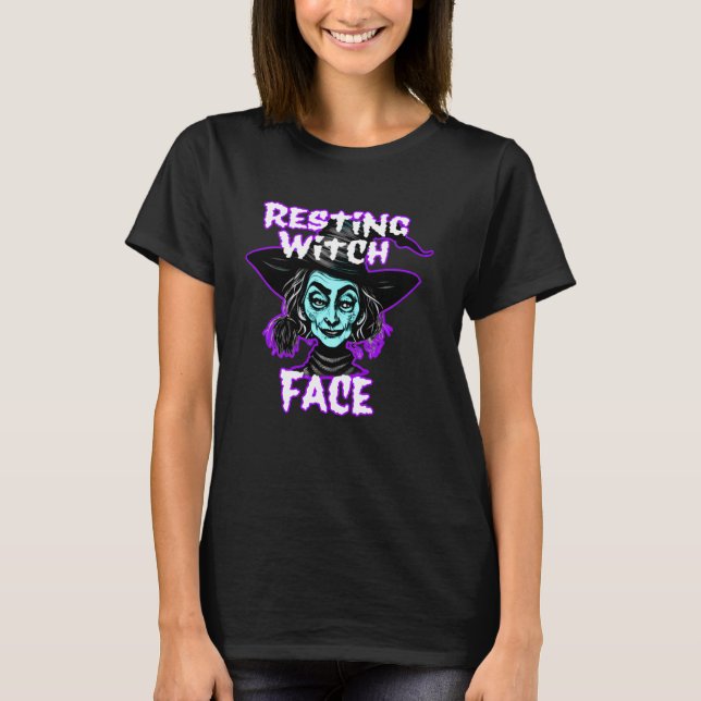 Halloween Hexengesicht für Frauen Beängstigend Hal T-Shirt (Vorderseite)