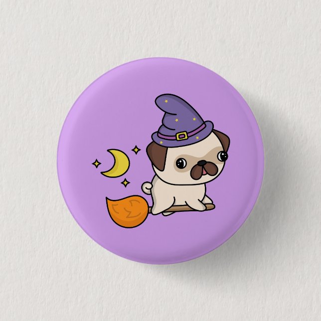 Halloween Hexenhund Button (Vorderseite)