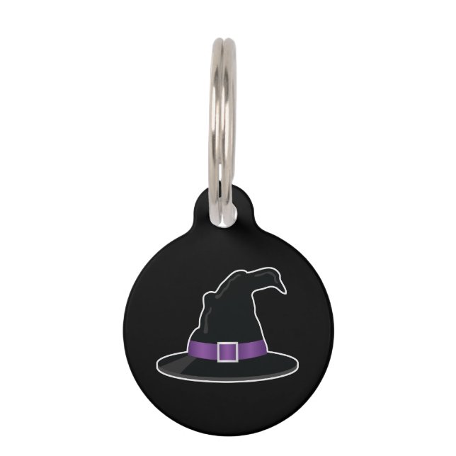 Halloween-Hexenhut mit Lila Details Haustiermarke (Vorderseite)
