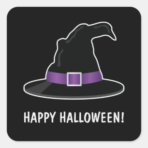 Halloween-Hexenhut mit lila und individuellem Text Quadratischer Aufkleber