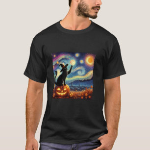 Halloween Hexenhut Starry Night Cat Van Gogh Cat T-Shirt
