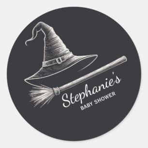 Halloween Hexenhut und Besen-Babydusche schwarz Runder Aufkleber