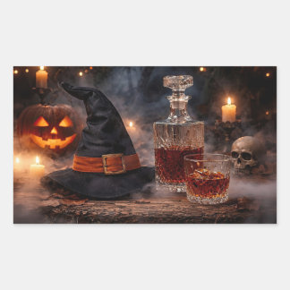 Halloween Hexenhut und Whiskey Mystisch Rechteckiger Aufkleber