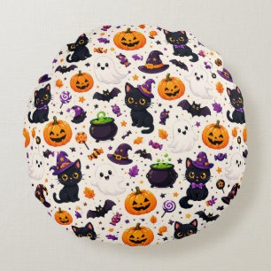 Halloween Hexenhüte und Katzen Muster 🧙 Rundes Kissen