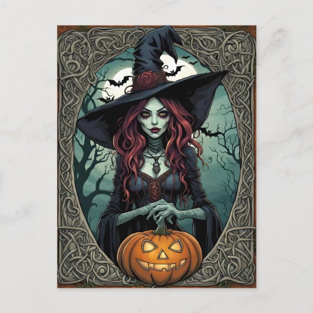 Halloween Hexenkarte Postkarte (Vorderseite)
