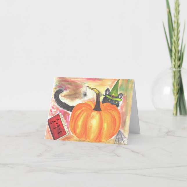 Halloween Hexenkatze Dankeskarte (Vorderseite)