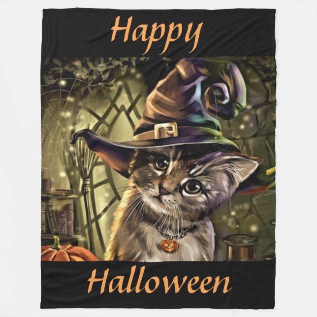 Halloween Hexenkatze Fleecedecke (Vorderseite)