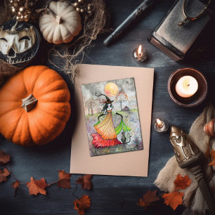 Halloween Hexenkatze Karte Herbst Träumerei