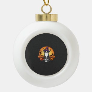 Halloween Hexenkatze Kürbis Mond Design_1 Keramik Kugel-Ornament