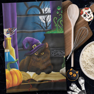 Halloween Hexenkatze Lila Magie Geschirrtuch