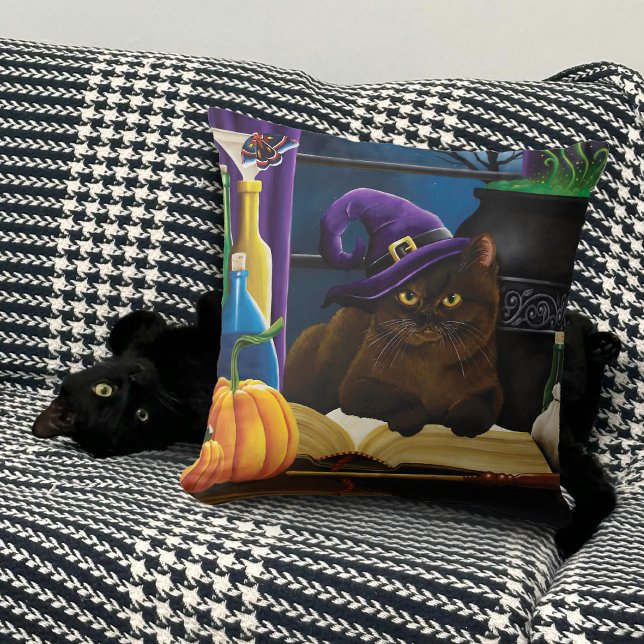 Halloween Hexenkatze Lila Magie Kissen (Von Creator hochgeladen)