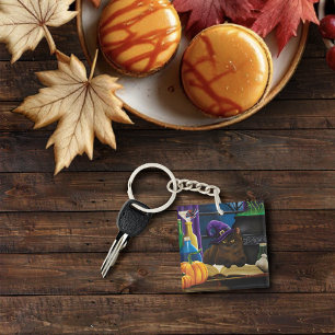 Halloween Hexenkatze Lila Magie Schlüsselanhänger