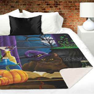 Halloween Hexenkatze Lila Magie Sherpadecke