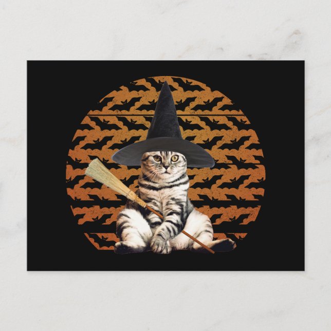 Halloween Hexenkatze Postkarte (Vorderseite)