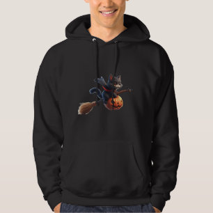 Halloween Hexenkatze Riding Broomstick Pumpkin Hoodie