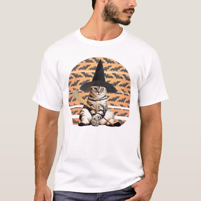 Halloween Hexenkatze T-Shirt (Vorderseite)