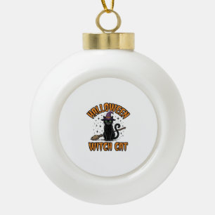 Halloween-Hexenkatze Vintage-Stich-Design_1 Keramik Kugel-Ornament