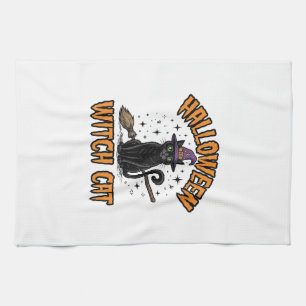 Halloween-Hexenkatze Vintage-Stichdesign_1 Geschirrtuch