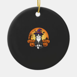 Halloween Hexenkatzen-Kürbis-Mond-Design_1 Keramik Ornament