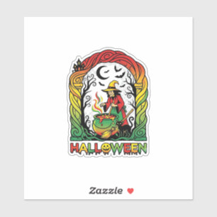 Halloween Hexenkessel braut schwarze Katze Gruseli Aufkleber