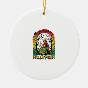 Halloween Hexenkessel braut schwarze Katze Gruseli Keramik Ornament