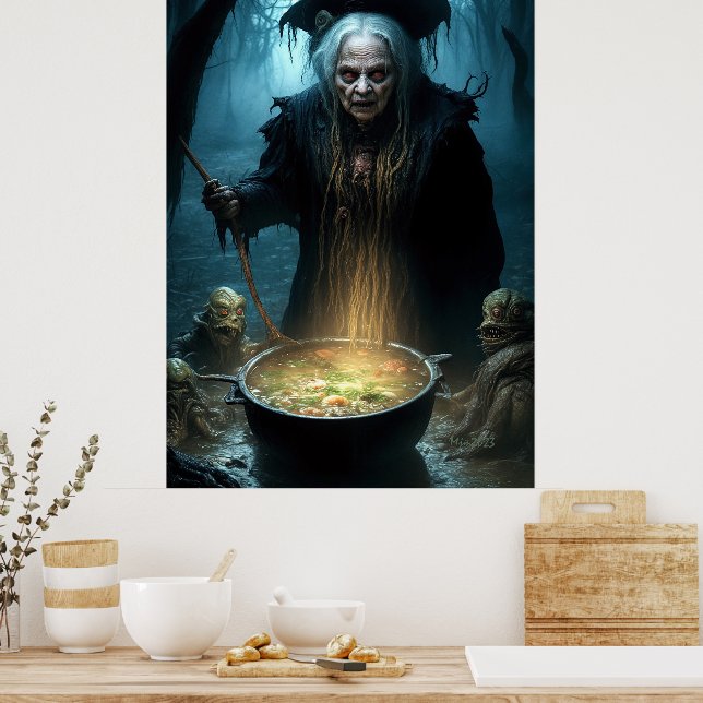 Halloween Hexenkessel mit Suppe Poster (Küche)