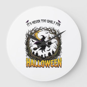 Halloween Hexenkessel Mond Friedhof verdrehter Bau Große Wanduhr
