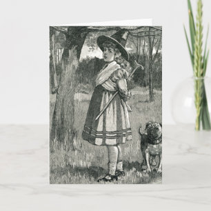 Halloween Hexenkind mit Mops Hunde-Illustration Karte